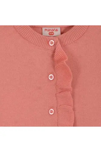 Somon color knitted cardigan with frills for baby girls, 6-24 months - 3