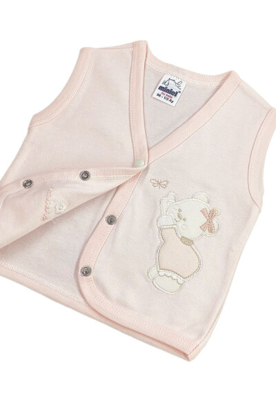 Somon colored, 2-piece cotton baby vest for 3-6-9 month babies. Bear embroidered, organic cotton. - 4