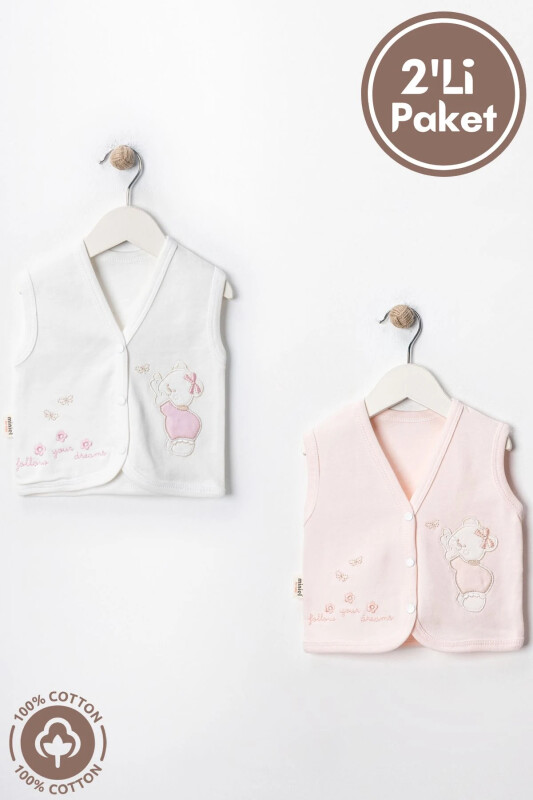 Somon colored, 2-piece cotton baby vest for 3-6-9 month babies. Bear embroidered, organic cotton. - MINIEL