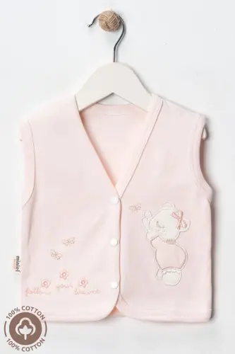 Somon colored, 2-piece cotton baby vest for 3-6-9 month babies. Bear embroidered, organic cotton. - MINIEL (1)