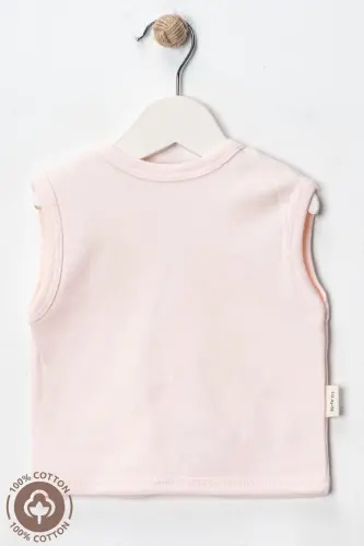 Somon colored, 2-piece cotton baby vest for 3-6-9 month babies. Bear embroidered, organic cotton. - 4