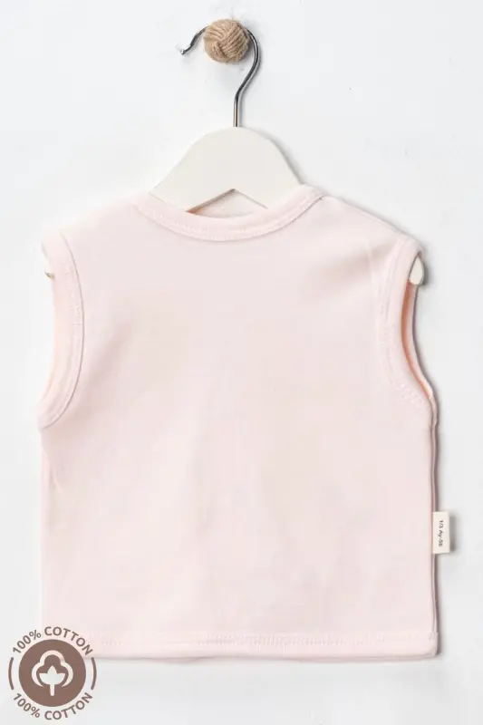 Somon colored, 2-piece cotton baby vest for 3-6-9 month babies. Bear embroidered, organic cotton. - 4