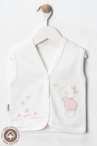 Somon colored, 2-piece cotton baby vest for 3-6-9 month babies. Bear embroidered, organic cotton. - 5