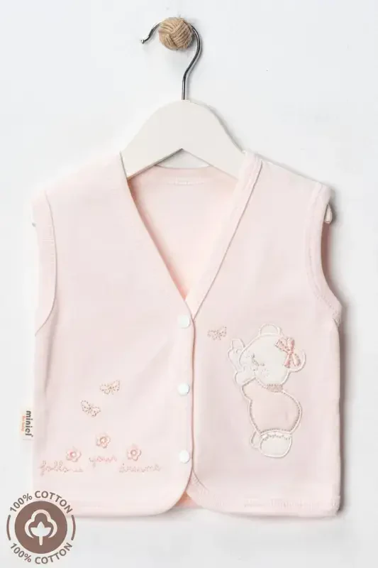 Somon colored, 2-piece cotton baby vest for 3-6-9 month babies. Bear embroidered, organic cotton. - 2