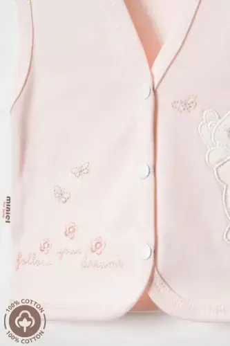 Somon colored, 2-piece cotton baby vest for 3-6-9 month babies. Bear embroidered, organic cotton. - 3