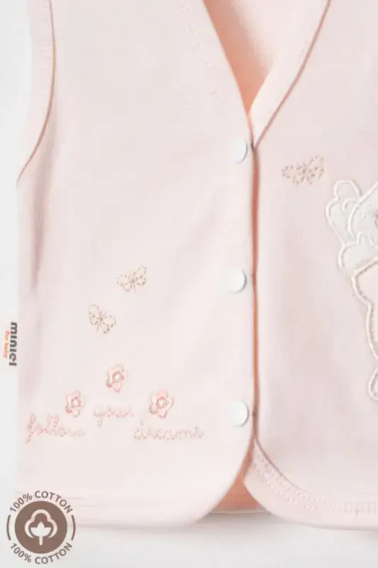 Somon colored, 2-piece cotton baby vest for 3-6-9 month babies. Bear embroidered, organic cotton. - 3