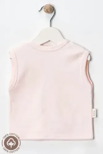 Somon colored, 2-piece cotton baby vest for 3-6-9 month babies. Bear embroidered, organic cotton. - 4