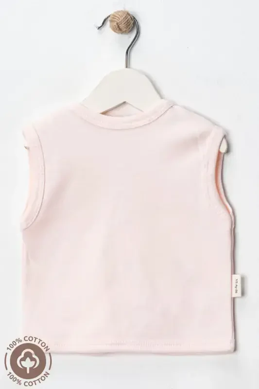 Somon colored, 2-piece cotton baby vest for 3-6-9 month babies. Bear embroidered, organic cotton. - 4