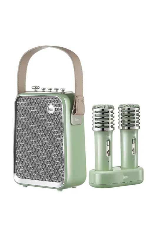 SongBird-HQ Çift Karaoke Mikrofonlu 6 Ses Efektli 50 Watt Taşınabilir Bluetooth Hoparlör - Yeşil - 1