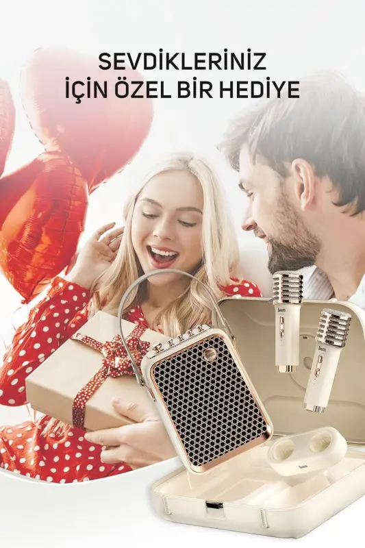 SongBird-HQ Çift Karaoke Mikrofonlu 6 Ses Efektli 50 Watt Taşınabilir Bluetooth Hoparlör-Beyaz - 6