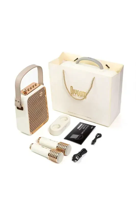 SongBird-HQ Dual Karaoke Microphone 6 Sound Effects 50 Watt Portable Bluetooth Speaker-White - 8