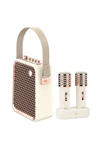 SongBird-HQ Juft Karaoke Mikrofonli 6 Ovoz Effektli 50 Watt Ko'chma Bluetooth Karnay-Oq - 5