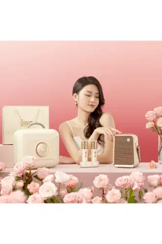 SongBird-HQ Juft Karaoke Mikrofonli 6 Ovoz Effektli 50 Watt Ko'chma Bluetooth Karnay-Oq - 6