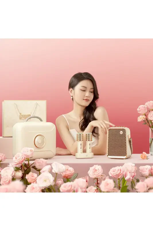 SongBird-HQ Juft Karaoke Mikrofonli 6 Ovoz Effektli 50 Watt Ko'chma Bluetooth Karnay-Oq - 6