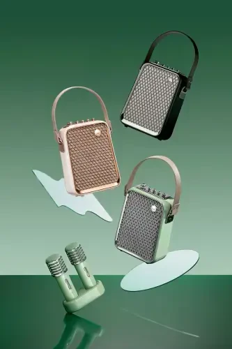 SongBird-HQ Juft Karaoke Mikrofonli 6 Ovoz Effektli 50 Watt Ko'chma Bluetooth Karnay-Oq - 7