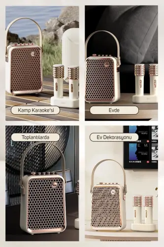 SongBird-HQ Juft Karaoke Mikrofonli 6 Ovoz Effektli 50 Watt Ko'chma Bluetooth Karnay-Oq - 5