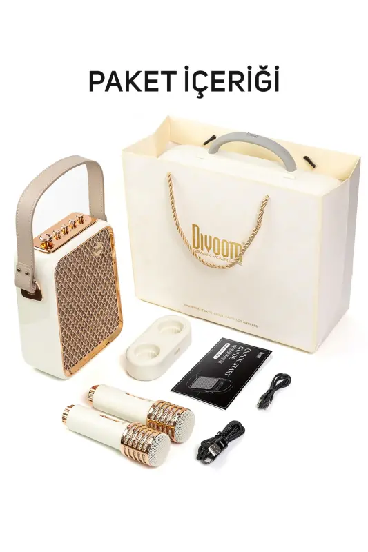 SongBird-HQ Juft Karaoke Mikrofonli 6 Ovoz Effektli 50 Watt Ko'chma Bluetooth Karnay-Oq - 7