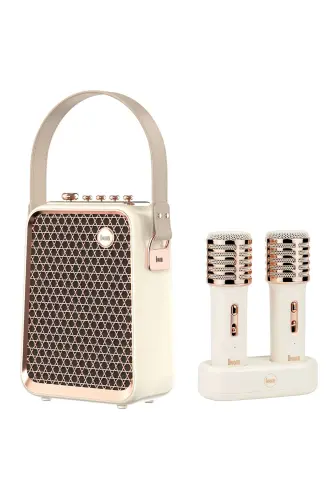 SongBird-HQ Juft Karaoke Mikrofonli 6 Ovoz Effektli 50 Watt Ko'chma Bluetooth Karnay-Oq 