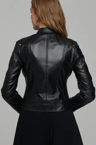 Sonia Women's Black Short Leather Jacket 21sge59131m - 4