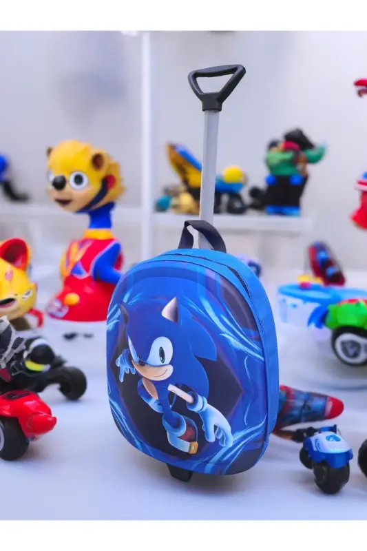 Sonic Ананаокulu Kreş Çocuk Valiz Sırt Çantası Çekçekli Sonic Tekerlekli Sonic-mavi - 3