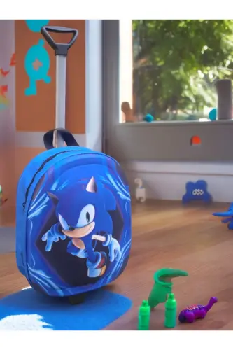 Sonic Ананаокulu Kreş Çocuk Valiz Sırt Çantası Çekçekli Sonic Tekerlekli Sonic-mavi - 4