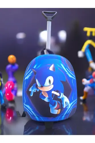 Sonic Ананаокulu Kreş Çocuk Valiz Sırt Çantası Çekçekli Sonic Tekerlekli Sonic-mavi - 5