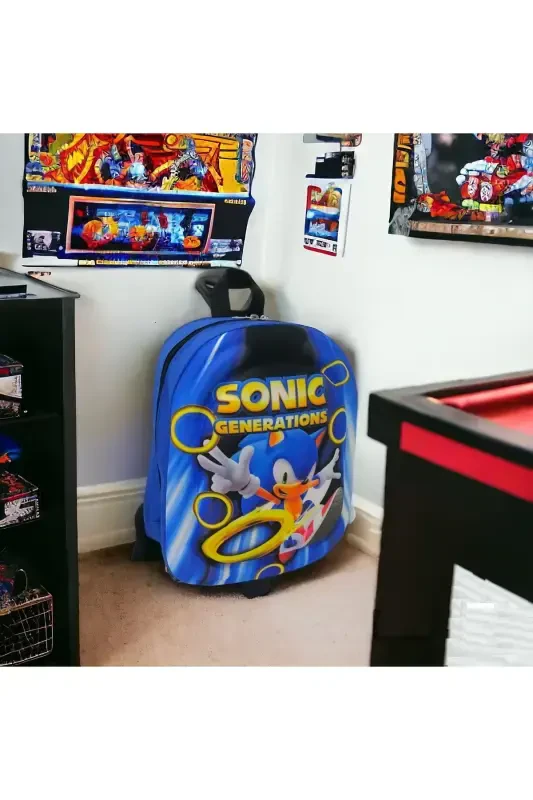 Sonic Generations Anaokulu Kreş Çocuk Valiz Sırt Çantası Çekçekli Sonic Tekerlekli-Lacivert Mix - 5