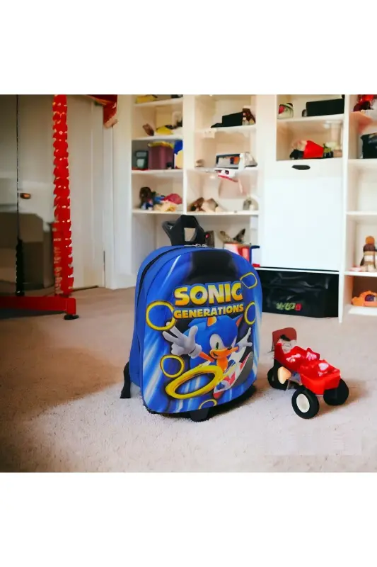 Sonic Generations Bolalar bog'chasi Ryukzak Sumkasi G'ildirakli Sonic G'ildirakli - To'q ko'k aralash - 7