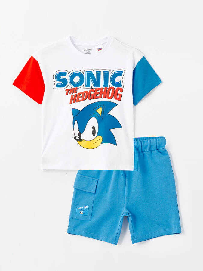 Sonic Printed Baby Boy T-Shirt and Shorts 2-Piece Set with Crew Neck and Short Sleeves - 7