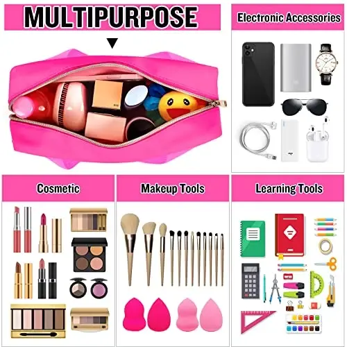 Chenille Letter Clear Makeup Bags Stuff Tote, Preppy Patch Makeup Bag Zipper with Handle, Waterproof PVC & Nylon Portable Glitter Large Cosmetic Travel Toiletry Storage for Women Girls(STUFF-Rose) - 6