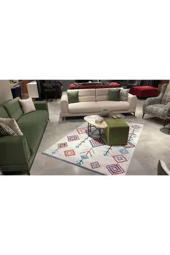 Şönil Kilim Desenli Modern Halı (MAKİNADA YIKANABİLİR SÜNGERLİ DOT/KEÇE TABAN) - Cp658 - Renkli - GENEL MARKALAR (1)