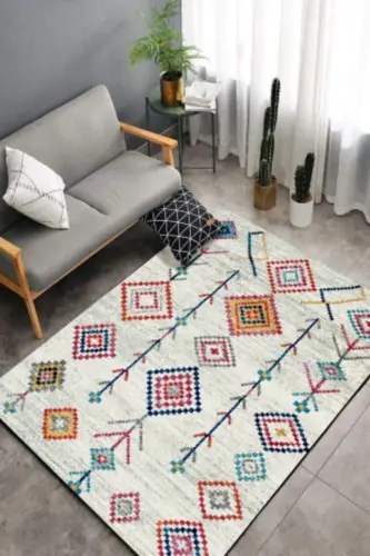 Şönil Kilim Desenli Modern Halı (MAKİNADA YIKANABİLİR SÜNGERLİ DOT/KEÇE TABAN) - Cp658 - Renkli - 6