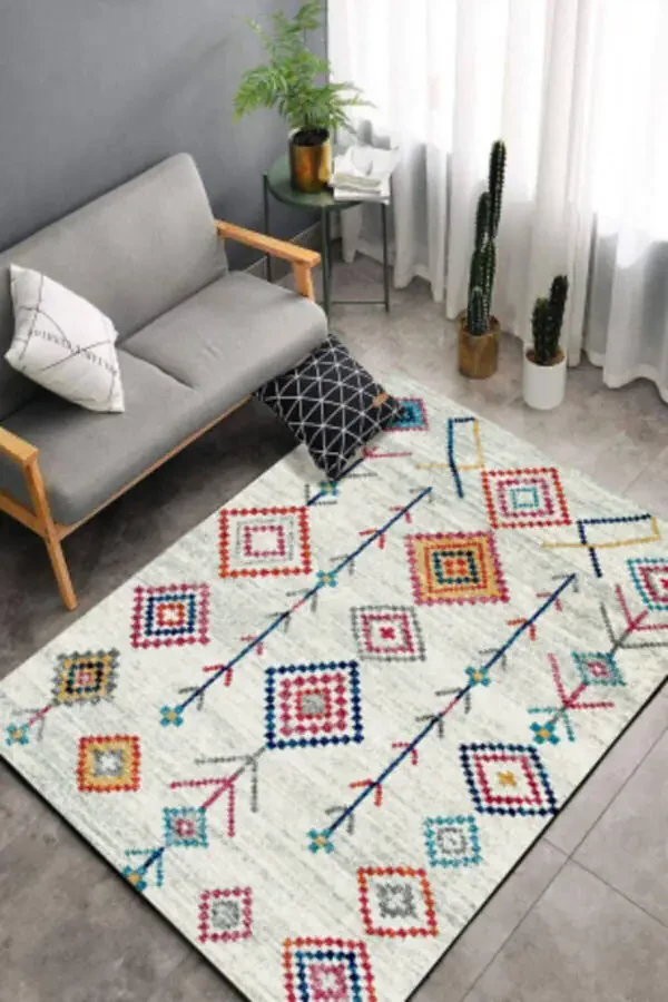 Şönil Kilim Desenli Modern Halı (MAKİNADA YIKANABİLİR SÜNGERLİ DOT/KEÇE TABAN) - Cp658 - 7