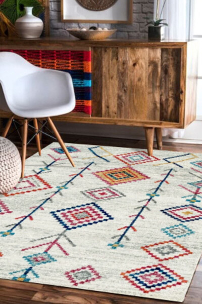 Şönil Kilim Desenli Modern Halı (MAKİNADA YIKANABİLİR SÜNGERLİ DOT/KEÇE TABAN) - Cp658 - 13