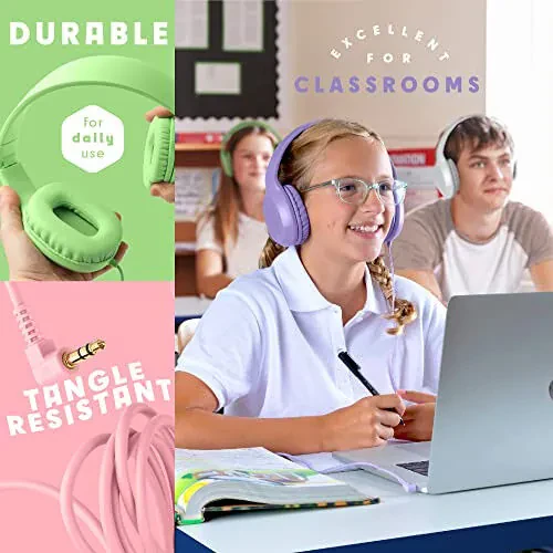 Sonitum Bulk Kids Headphones for School with Microphones - 5-Pack On-Ear 3.5mm Wired Headphones for Schools -Comfy Wired Kids Headphones with in-Line Mics – School Headphones for Kids - Sonitum (1)