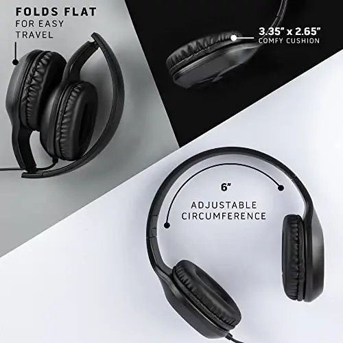 Sonitum Bulk Kids Headphones for School with Microphones - 5-Pack On-Ear 3.5mm Wired Headphones for Schools -Comfy Wired Kids Headphones with in-Line Mics – School Headphones for Kids - 3