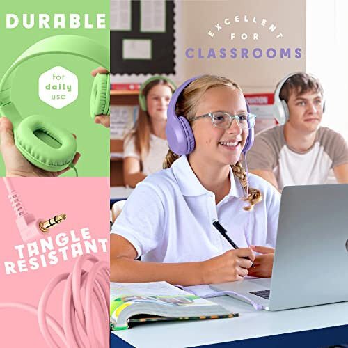 Sonitum Bulk Kids Headphones for School with Microphones - 5-Pack On-Ear 3.5mm Wired Headphones for Schools -Comfy Wired Kids Headphones with in-Line Mics – School Headphones for Kids - Sonitum (1)