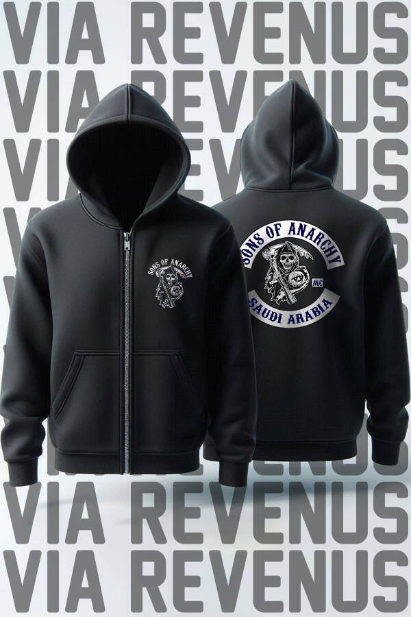 Sons of Anarchy - Saudi Arabia Front & Back Printed Unisex Motorcycle Zippered Hoodie - 1