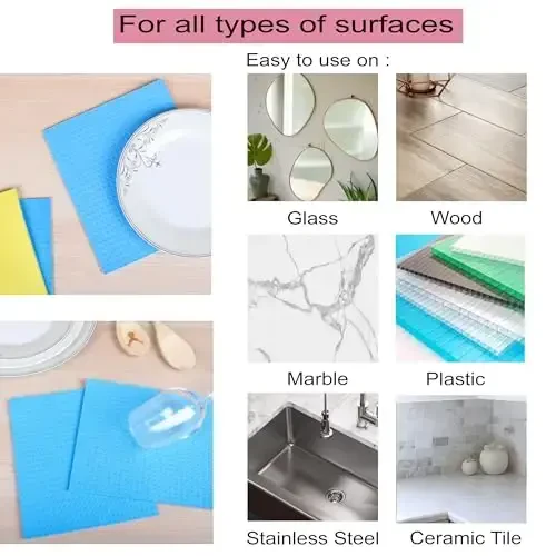 AMOUR INFINI Swedish Dishcloth Cellulose Sponge 8 Pack - No Odor, Resuable and Absorbent Cleaning Cloths for Kitchen, Bathroom, Glass Surface, Furniture (8