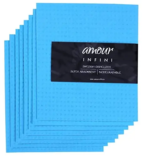 AMOUR INFINI Swedish Dishcloth Cellulose Sponge 8 Pack - No Odor, Resuable and Absorbent Cleaning Cloths for Kitchen, Bathroom, Glass Surface, Furniture (8