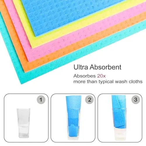 AMOUR INFINI Swedish Dishcloth Cellulose Sponge 8 Pack - No Odor, Resuable and Absorbent Cleaning Cloths for Kitchen, Bathroom, Glass Surface, Furniture (8
