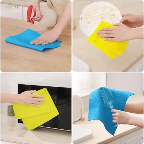 AMOUR INFINI Swedish Dishcloth Cellulose Sponge 8 Pack - No Odor, Resuable and Absorbent Cleaning Cloths for Kitchen, Bathroom, Glass Surface, Furniture (8