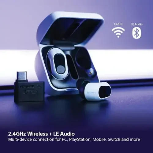 Sony INZONE Buds Haqiqi Simsiz Shovqinni Bezovta qilmaydigan O'yin Quloqchinlari, Zaryadlash Qutisi bilan 24 soatlik Batareya, PC, PS5, 360 Fazoviy Ovoz, 30ms Kam Kechikish, USB-C Dongle va LE Audio (LC3), WF-G700N Qora - 4