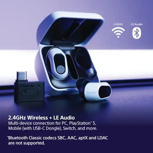 Sony INZONE Buds Wireless Noise Cancelling Gaming Earbuds, Glass Purple | Perfect for PlayStation® 5, PC/PS5/Switch/Mobile, 48Hr Battery with Case, Low Latency 2.4GHz USB-C Dongle, Truly Wireless - 6