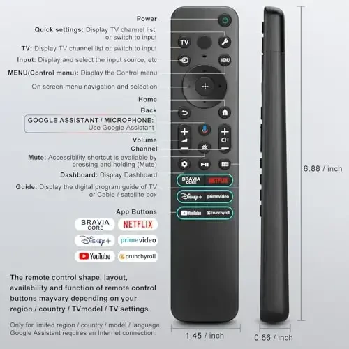 for Sony-TV-Remote-Control, Replacement for Sony Bravia TV Remote for All Smart LED OLED Series TVs with Voice Function - 7