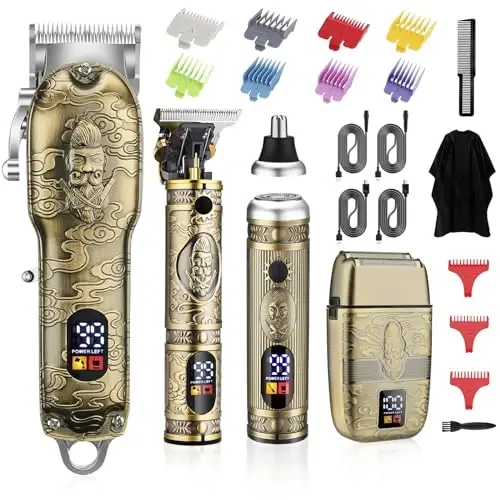 Soonsell erkaklar uchun soch kesgich, T-Blade Trimmer, burun uchun soch kesgich, soch qirg'ich to'plami, erkaklar uchun professional kesgich, soch kesish uchun kesgich, erkaklar uchun elektr ustara, LCD displey (bronza) - Modazone