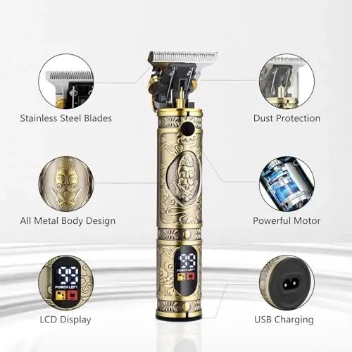 Soonsell erkaklar uchun soch kesgich, T-Blade Trimmer, burun uchun soch kesgich, soch qirg'ich to'plami, erkaklar uchun professional kesgich, soch kesish uchun kesgich, erkaklar uchun elektr ustara, LCD displey (bronza) - 3