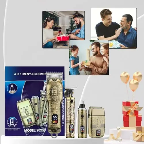 Soonsell Hair Clippers for Man,T-Blade Trimmer,Nose Hair Trimmer,Hair Shaver Set,Clippers for Men Professional,Clippers for Hair Cutting,Electric Razor for Men, LCD Display(Bronze - 6