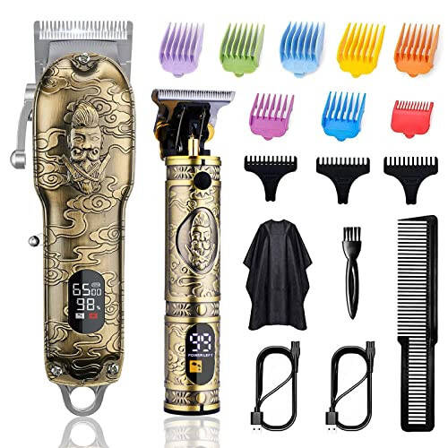 Soonsell Hair Clippers for Men T-Blade Trimmer Set, Man Professional Cordless Barber Clippers Set, Blade Close Cutting Beard Trimmer, LCD Display (Gold) - 1