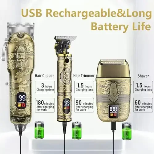 Soonsell Hair Clippers for Men T-Blade Trimmer Set, Man Professional Cordless Barber Clippers Set, Blade Close Cutting Beard Trimmer, LCD Display (Gold) - 3